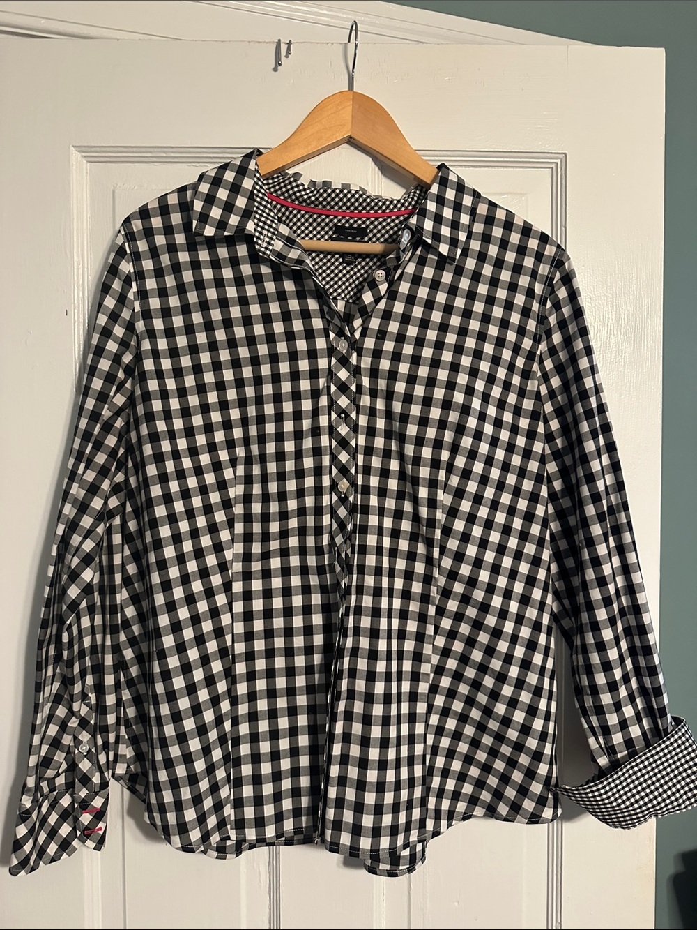 Talbots Black and White Gingham Button-Down Shirt